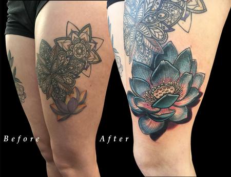 Tattoos - Lotus Flower Thigh Color Coverup - 130569